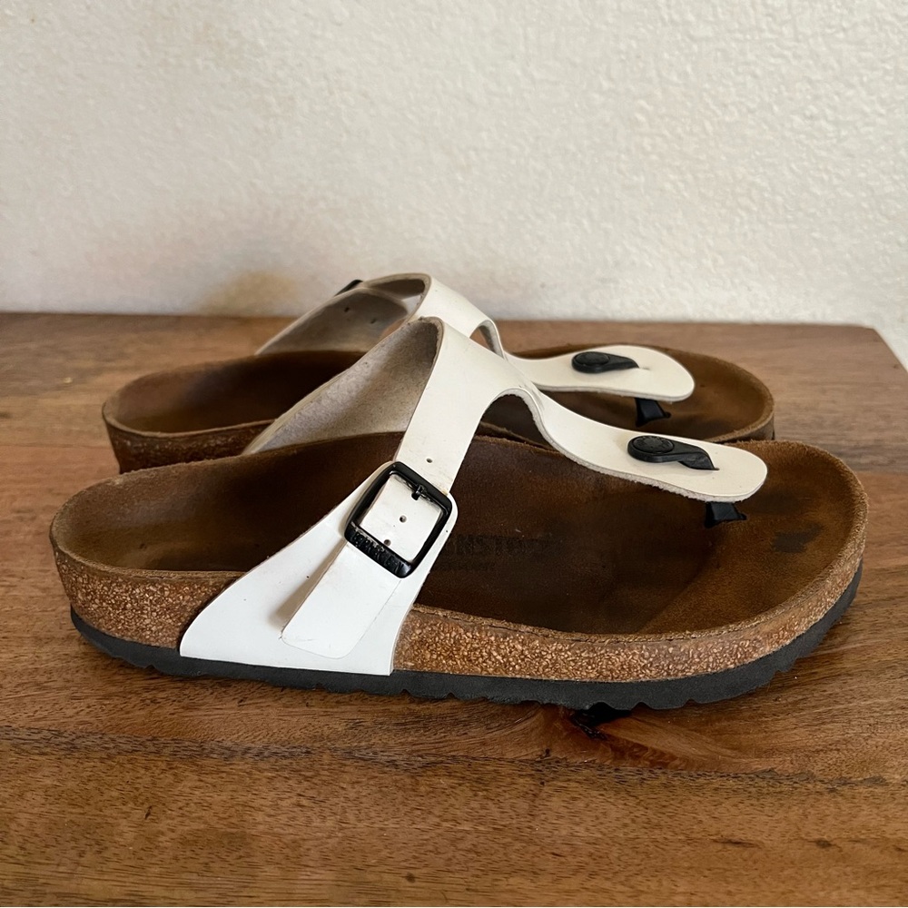 Birkenstock Gizeh White Patent Leather Sandals Size 39 L 8-8.5 Regular Wide - Picture 9 of 13